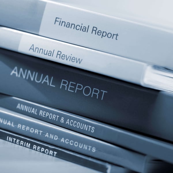 Pile of financial and annual reports