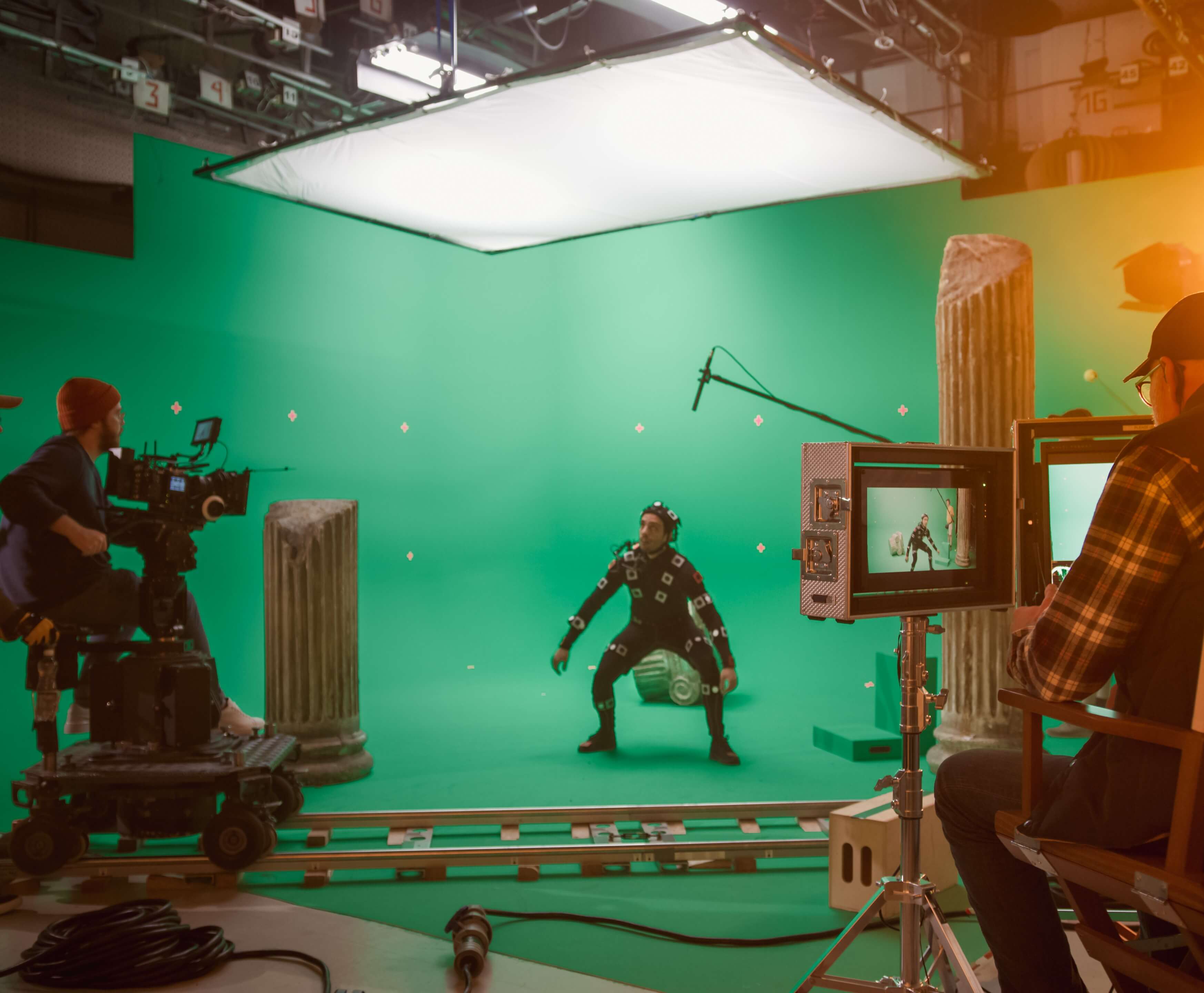 Une scène de film est enregistrée sur un écran vert