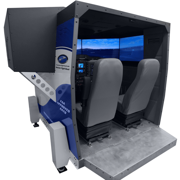 Two seats in a training cockpit simulator