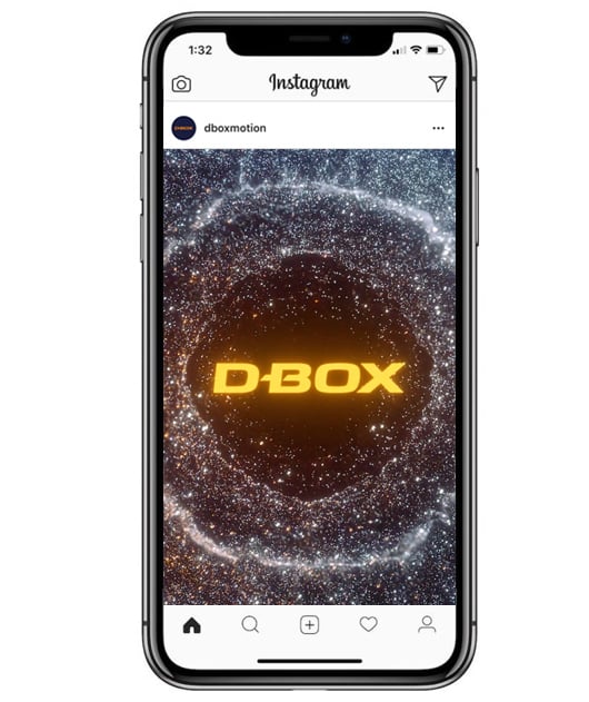 Ein Facebook-Video der Marke D-BOX wird auf einem mobilen Gerät angezeigt