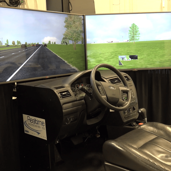 Driving simulator seat and steering wheel
