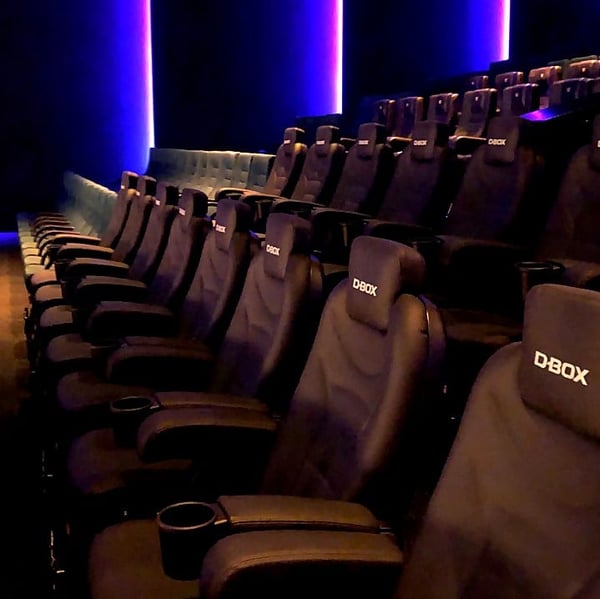 Movie theater auditorium with ECCO and D-BOX seats