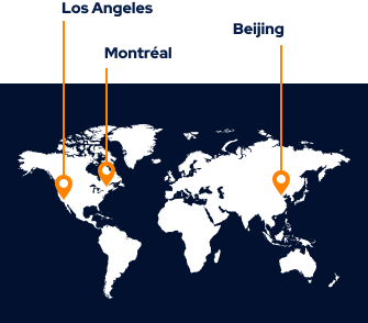 Carte du monde indiquant les bureaux de D-BOX
